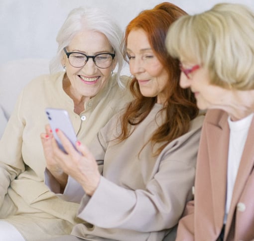 Image of three women in a videochatting